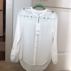 Veronica Beard 100% Silk Lace Detailed Top
